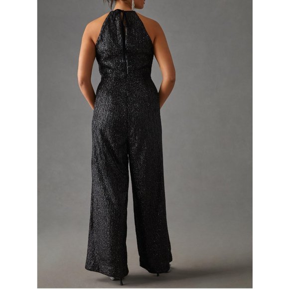 Anthropologie Maeve Sequin Disco Jumpsuit Black - Size 12 - Picture 4 of 15